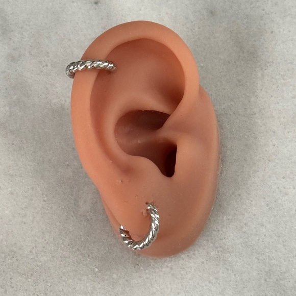 Sterling Silver Twist Crescent Huggie Hoop Earrings - Picture 2 of 4